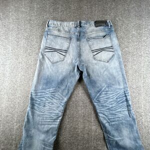 Express Jeans Blake Loose Fit Straight Leg Mens Sz 34x34 Blue Stretch Whiskered